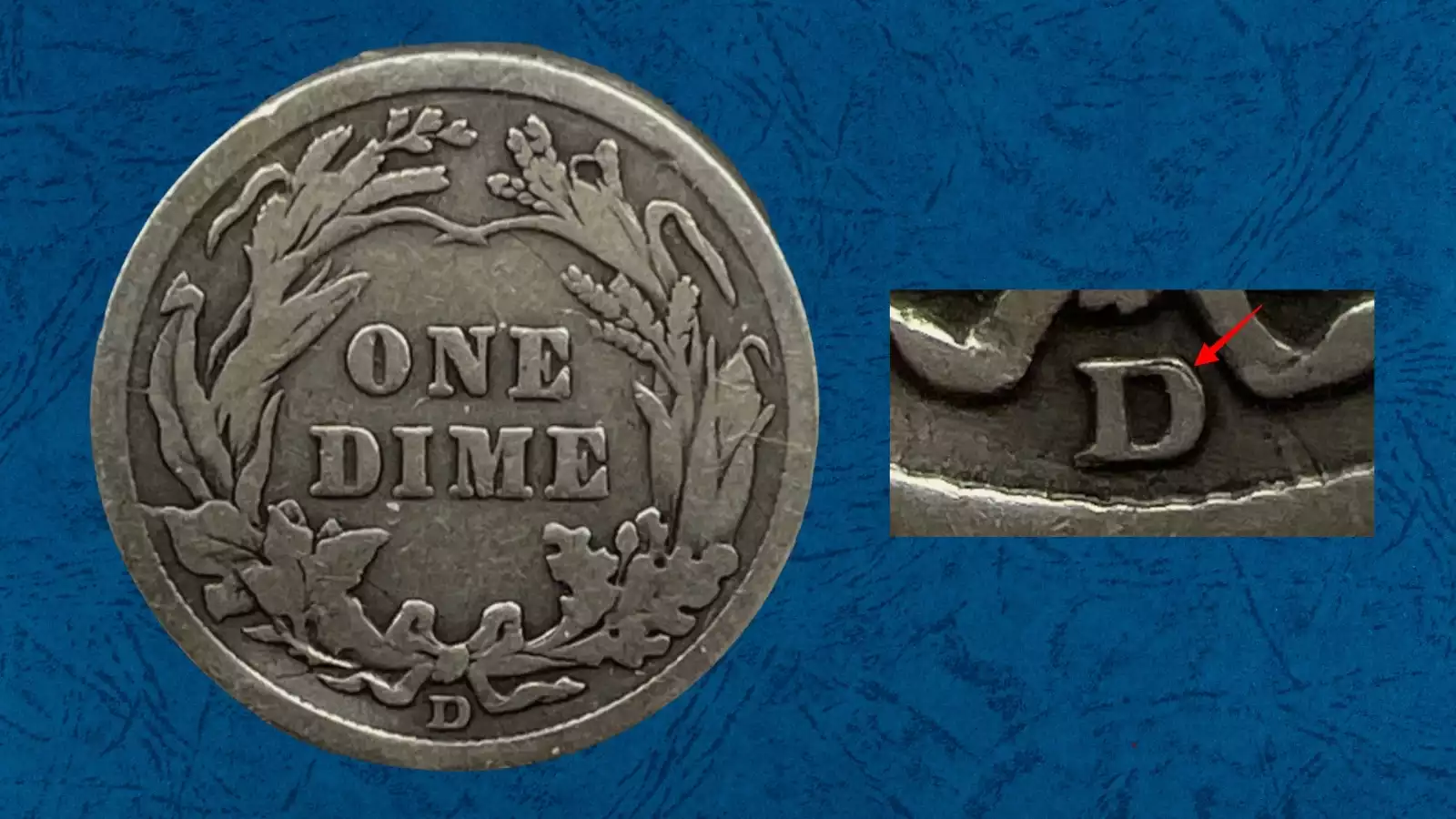 1912-D Repunched Mintmark (FS-501/RPM-001) showing secondary D impression on the Barber dime reverse